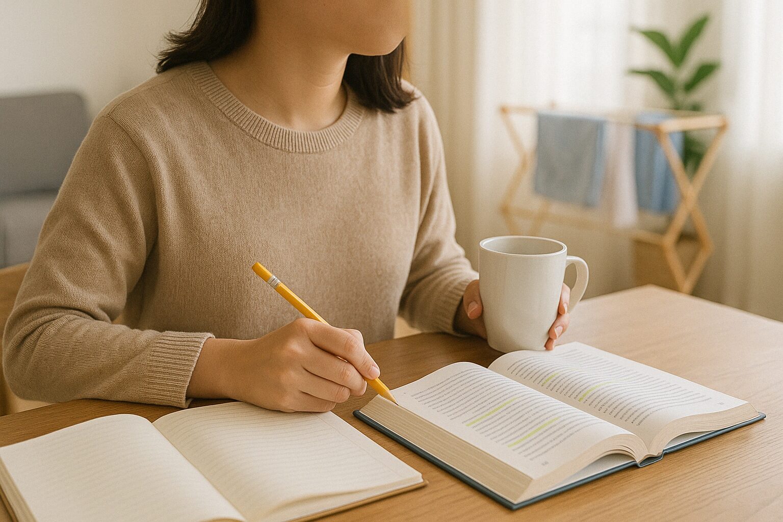 勉強をする主婦