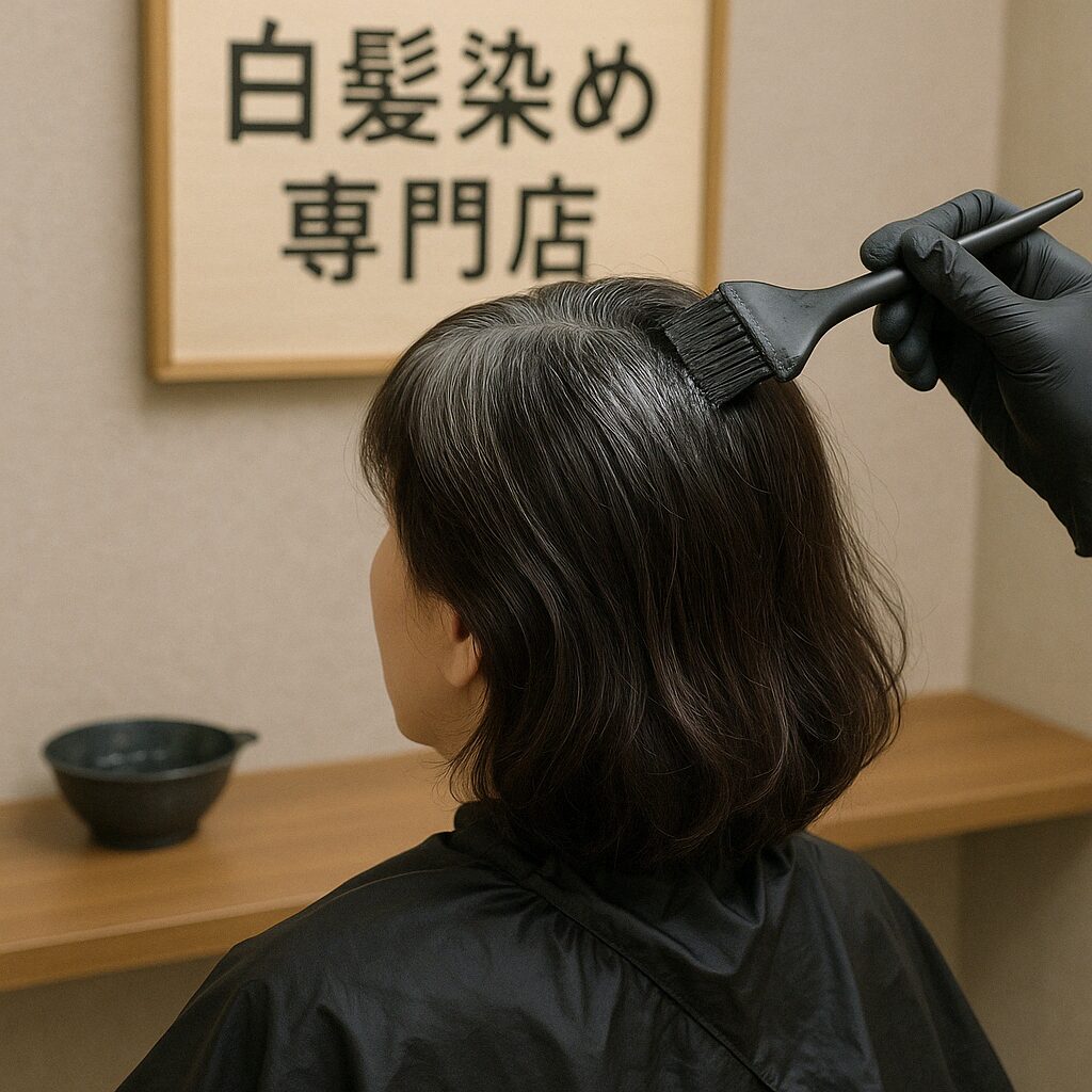 白髪染めをしてもらう女性